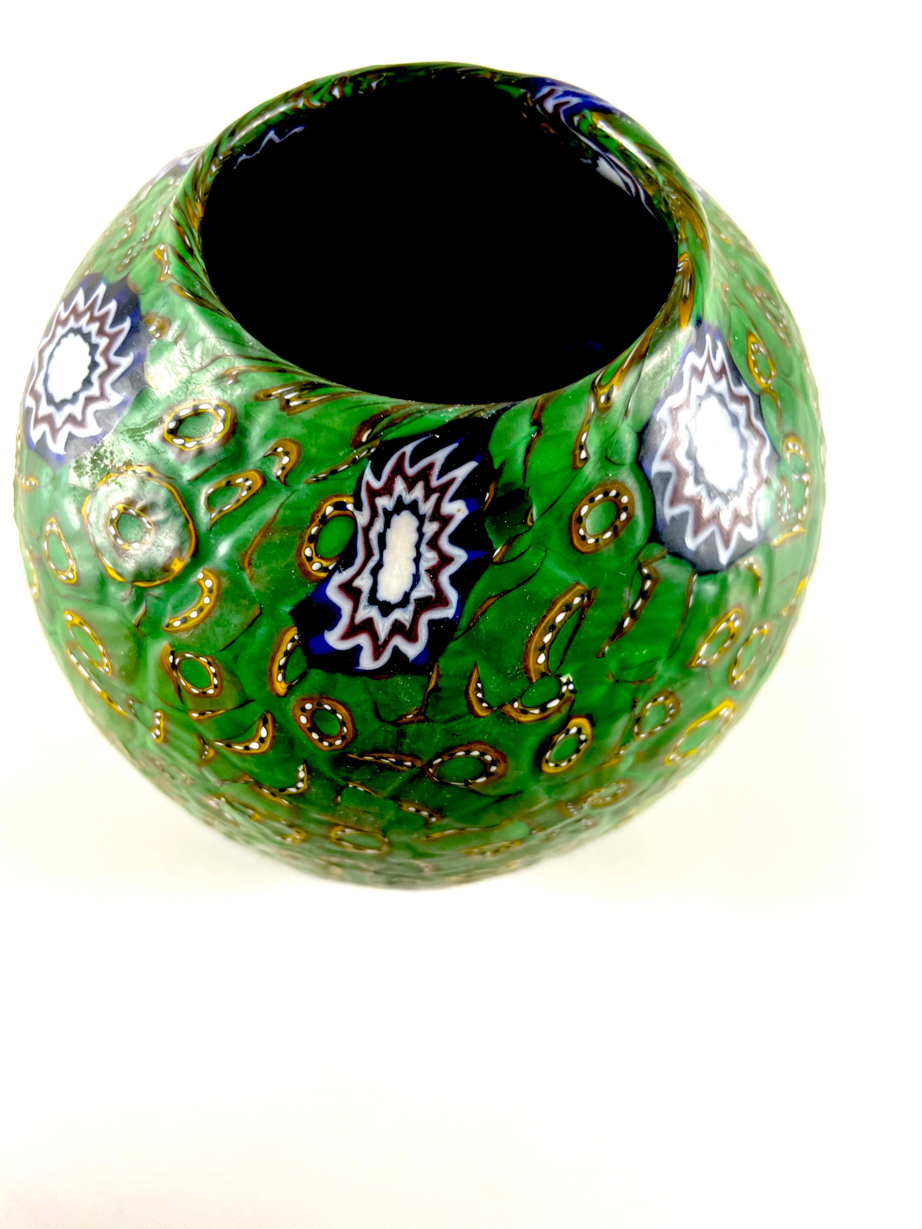 Italian ROSETA murrina, with green and gold, by FRATELLI TOSO MURANO, 1950 circa For Sale