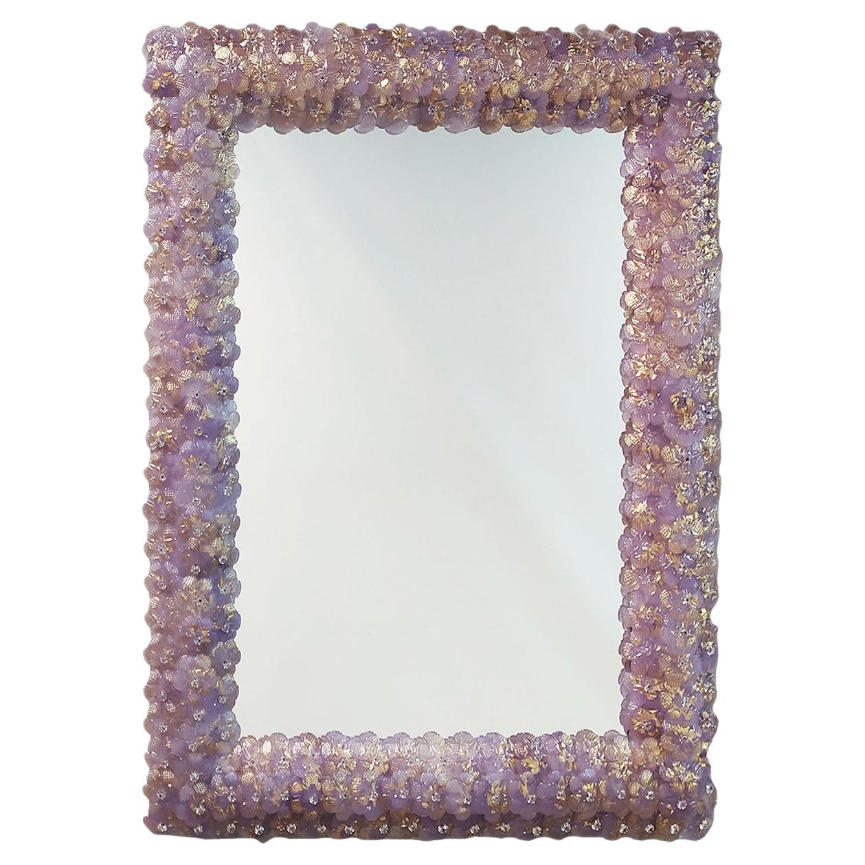 ""Roseto Glicine Oro"" Rectangular Wall Mirror by Fratelli Tosi For Sale