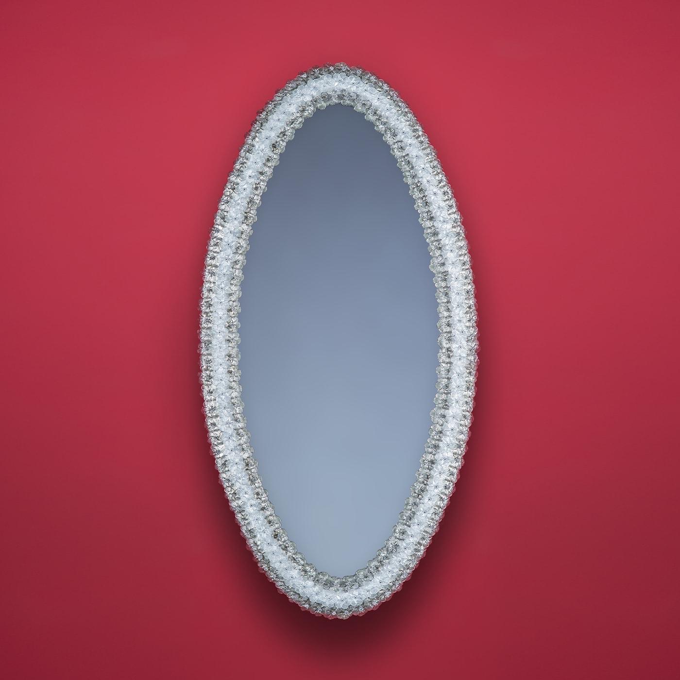 Roseto Oval Murano Glass Mirror In New Condition For Sale In Milan, IT