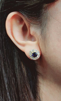 Rosetta Earrings in 18kt Gold with Diamonds and Synthetic Sapphires