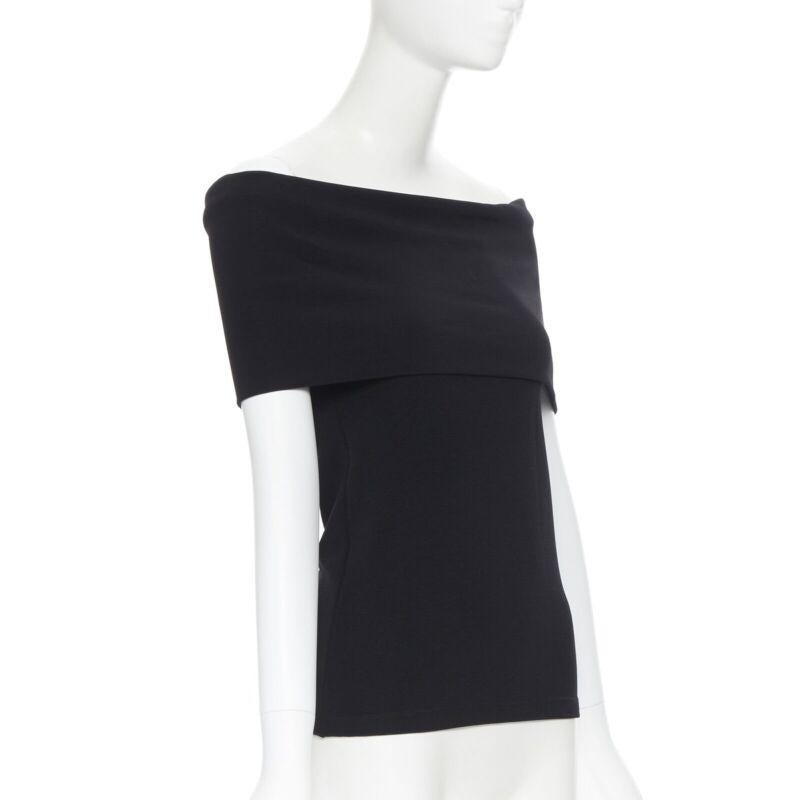Black ROSETTA GETTY black knitted foldover banded off shoulder stretch top XS For Sale