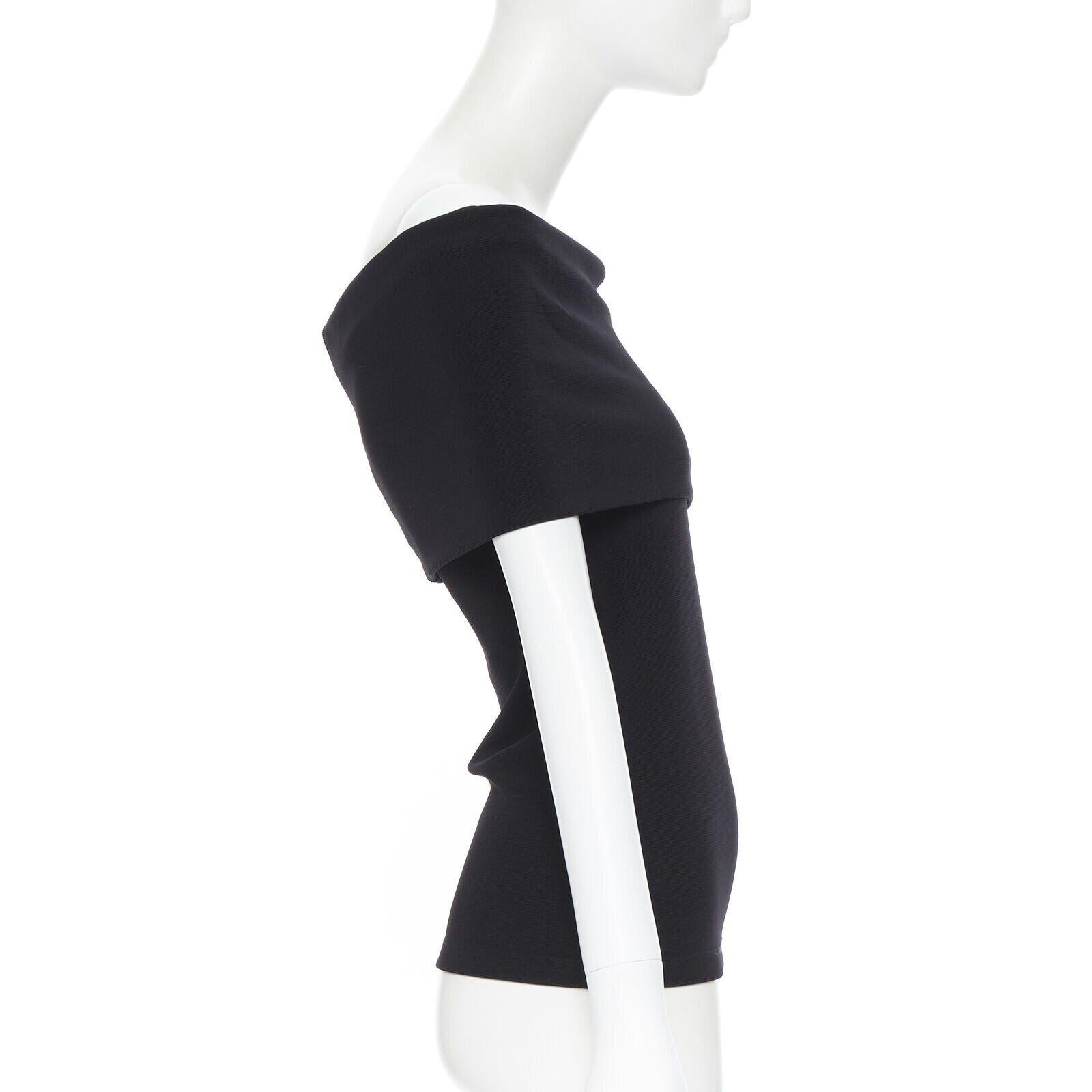 ROSETTA GETTY black knitted foldover banded off shoulder stretch top XS In Excellent Condition For Sale In Hong Kong, NT