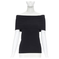 ROSETTA GETTY black knitted foldover banded off shoulder stretch top XS
