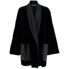 Rosetta Getty Black Velvet Satin Detail Shawl Jacket - Size US 4