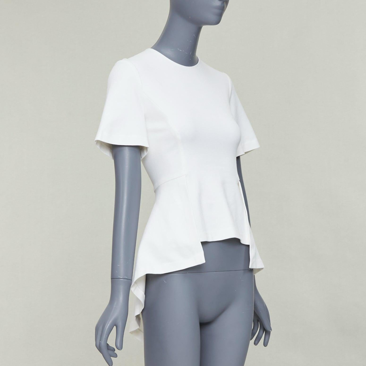 Gray ROSETTA GETTY cream silk trim peplum cascade high low top top XS For Sale