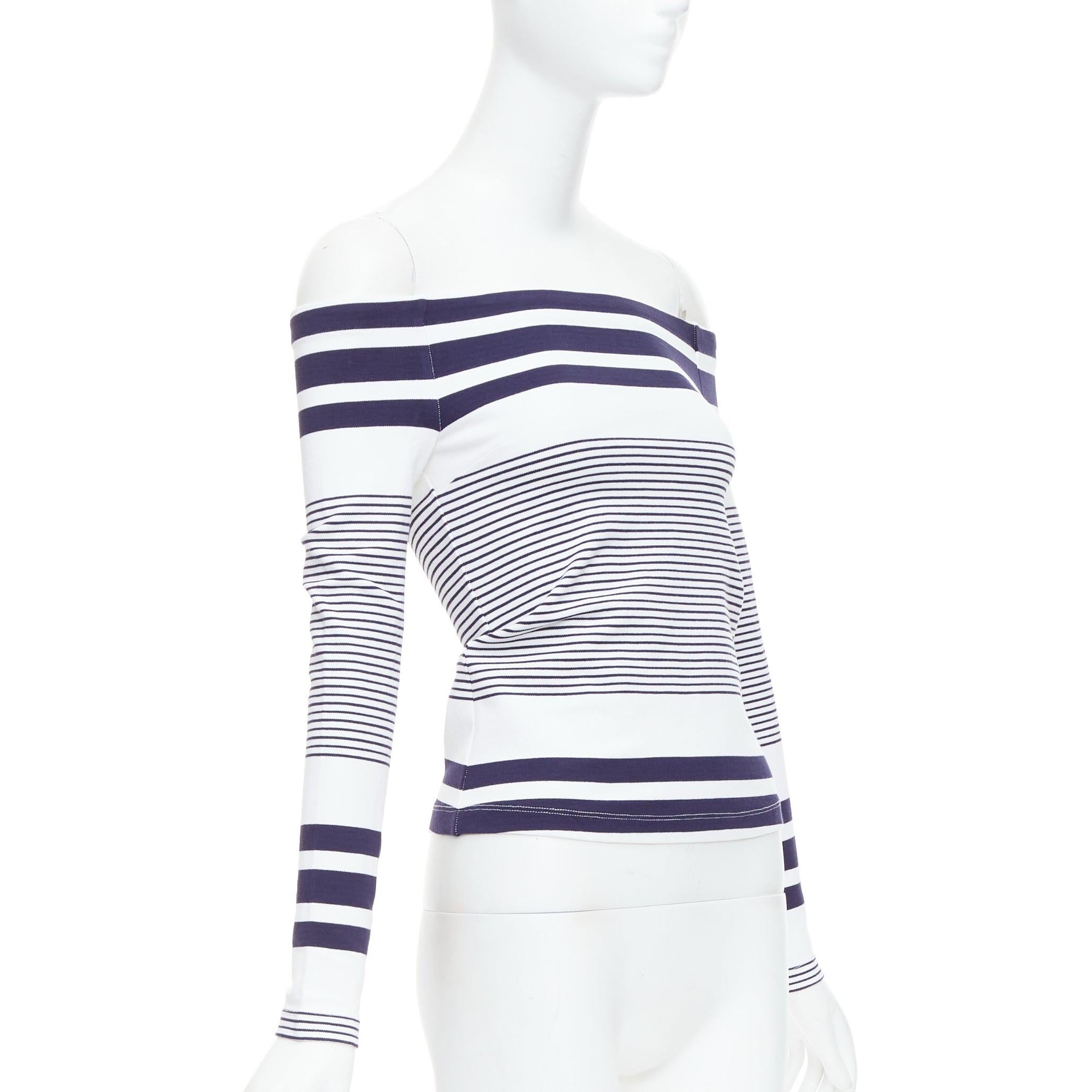 Gray ROSETTA GETTY navy white multi striped sailor off shoulder top XS For Sale
