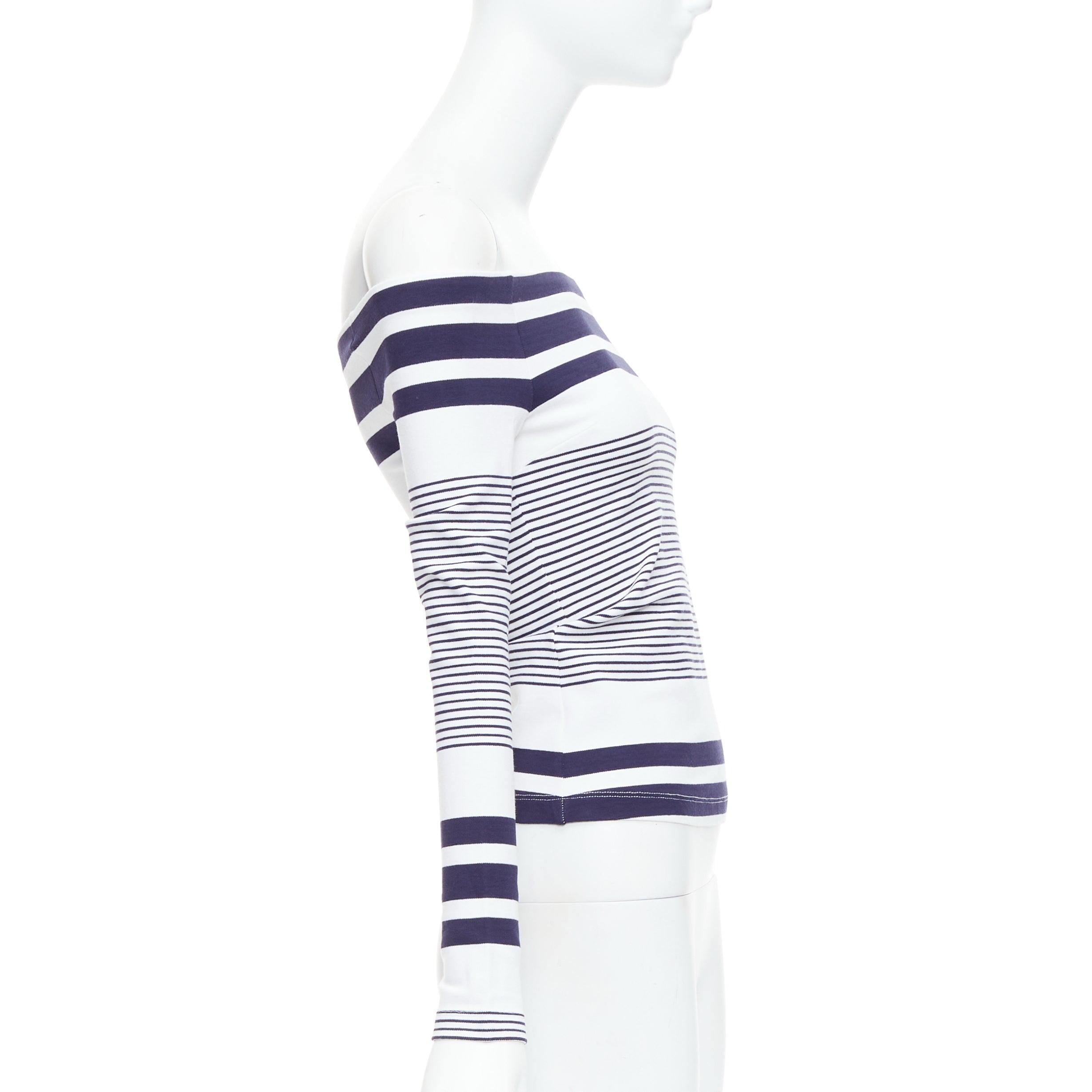 ROSETTA GETTY navy white multi striped sailor off shoulder top XS In Excellent Condition For Sale In Hong Kong, NT
