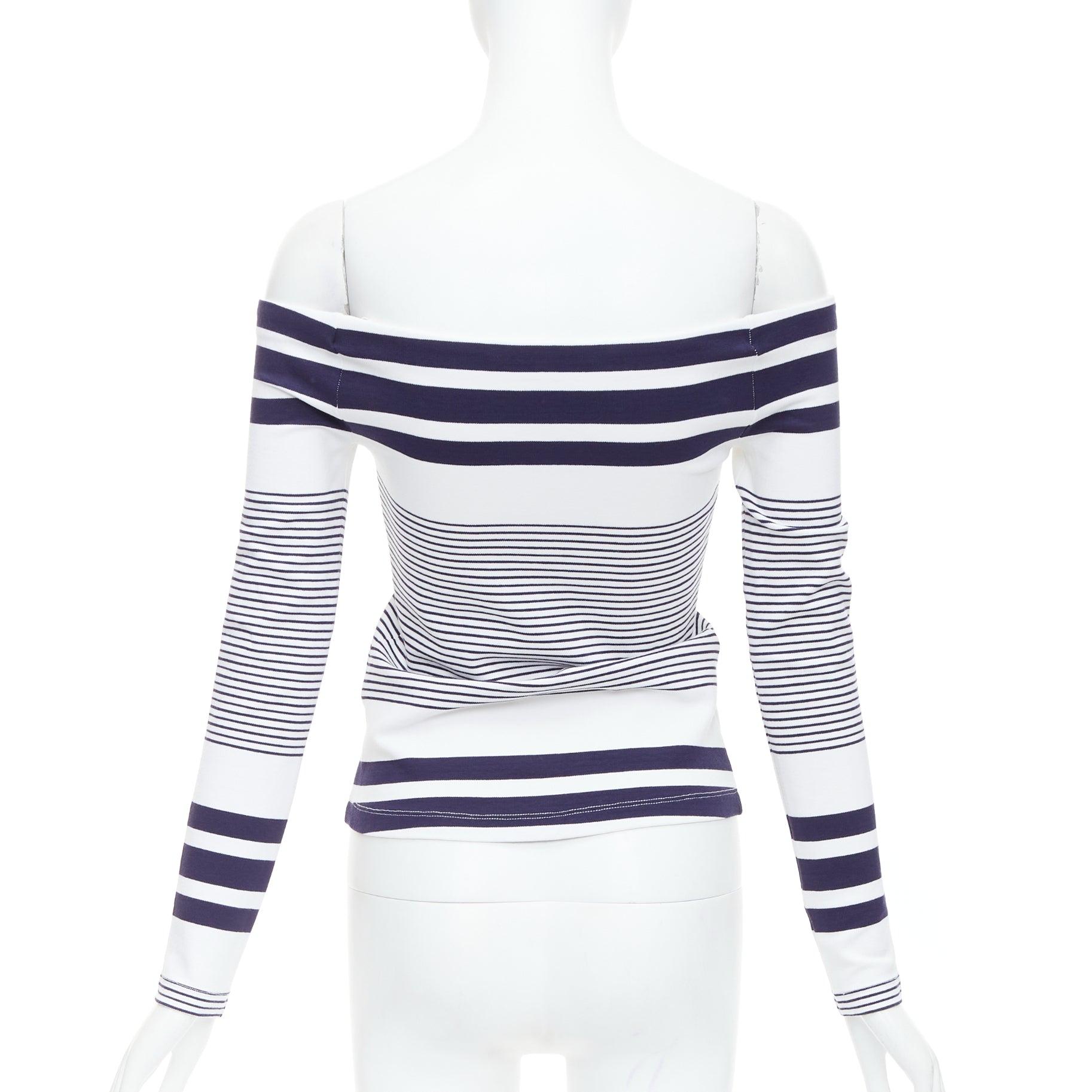 Women's ROSETTA GETTY navy white multi striped sailor off shoulder top XS For Sale