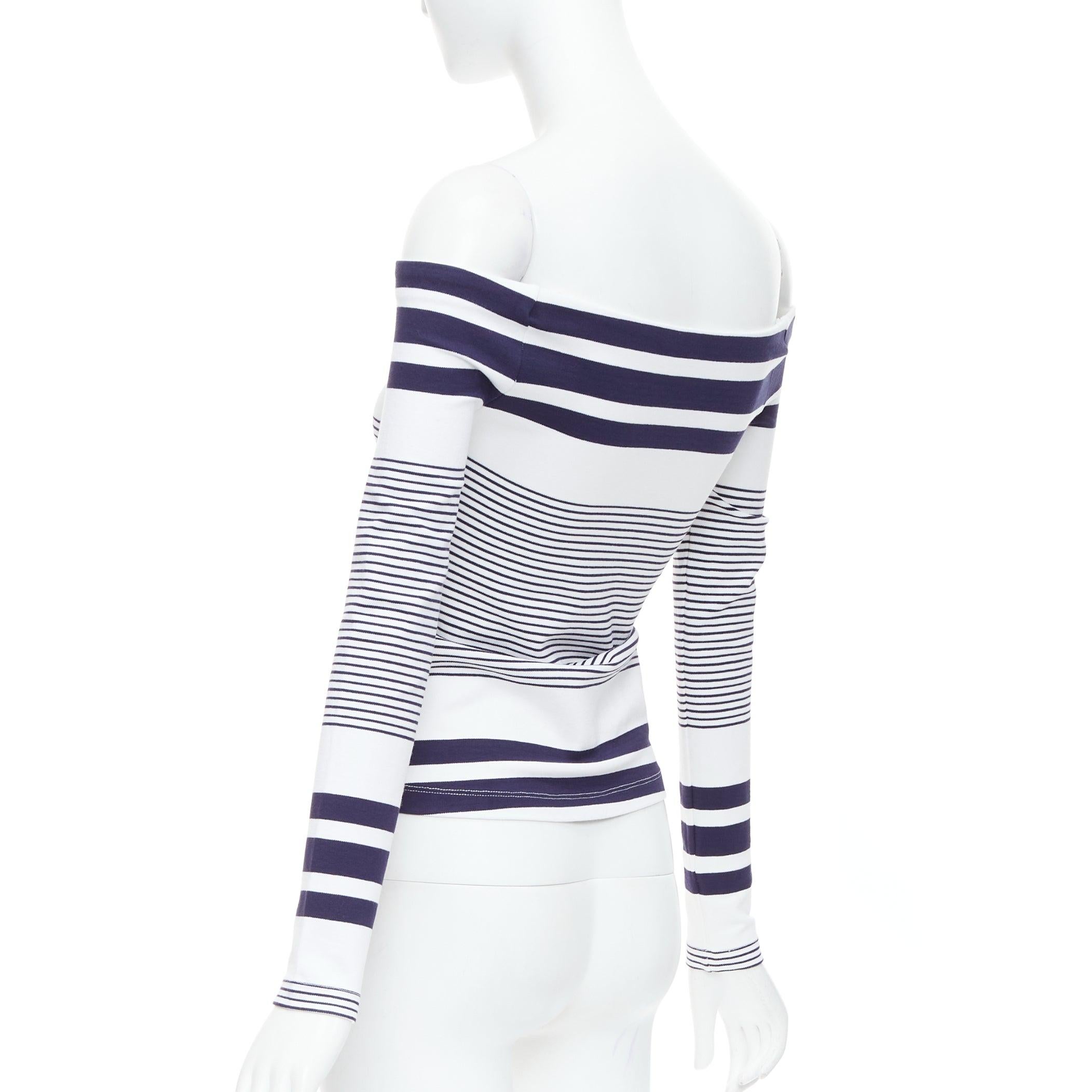 ROSETTA GETTY navy white multi striped sailor off shoulder top XS For Sale 1