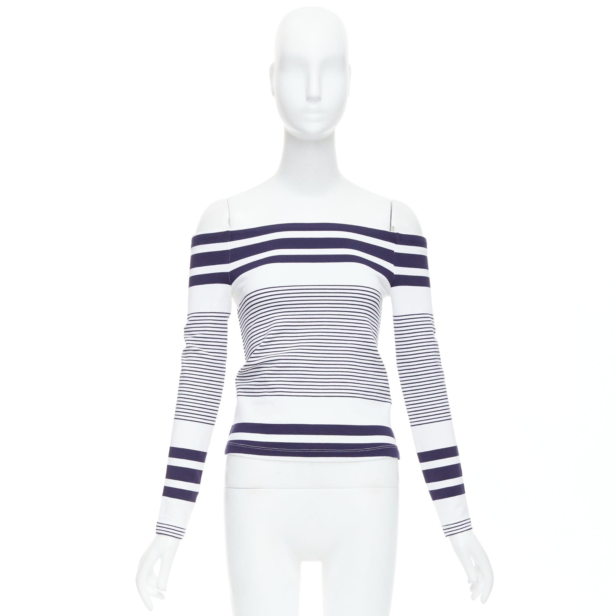 ROSETTA GETTY navy white multi striped sailor off shoulder top XS For Sale 4