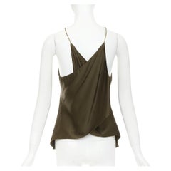 ROSETTA GETTY camisole évasée à bretelles spaghetti en satin de soie olive S