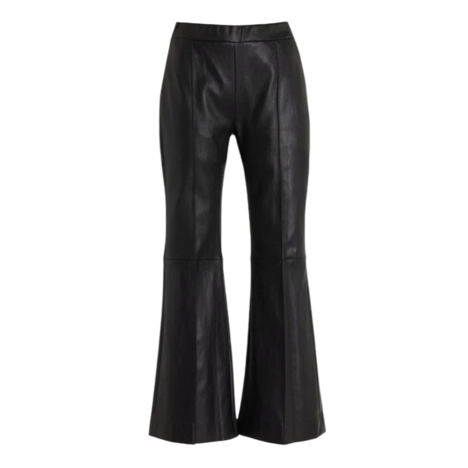 Rosetta Getty Pintuck Flare Leather Pants size US 2 Black Pull-On Retro Style For Sale