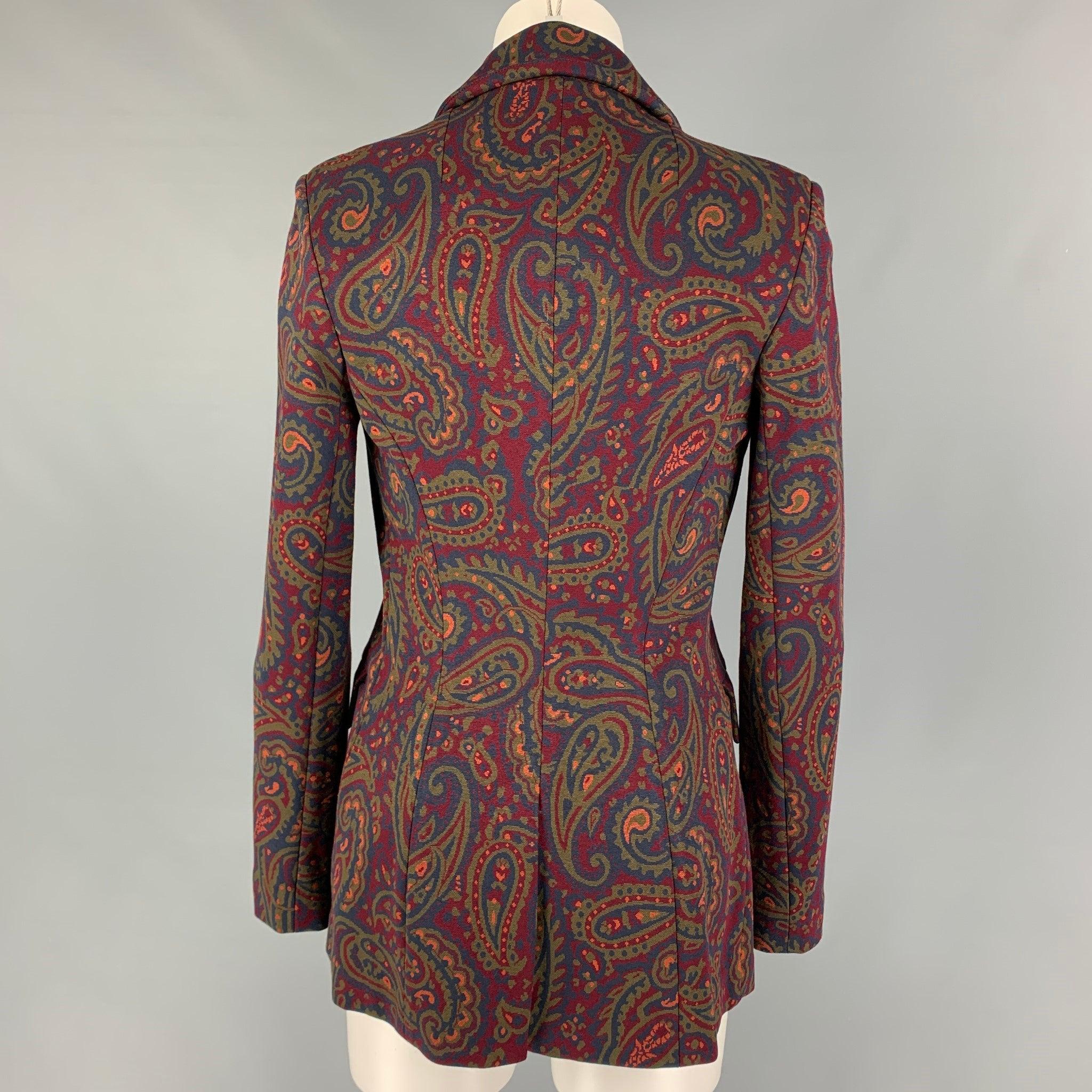 ROSETTA GETTY Size S Burgundy Navy Viscose Blend Jacket In Excellent Condition For Sale In San Francisco, CA