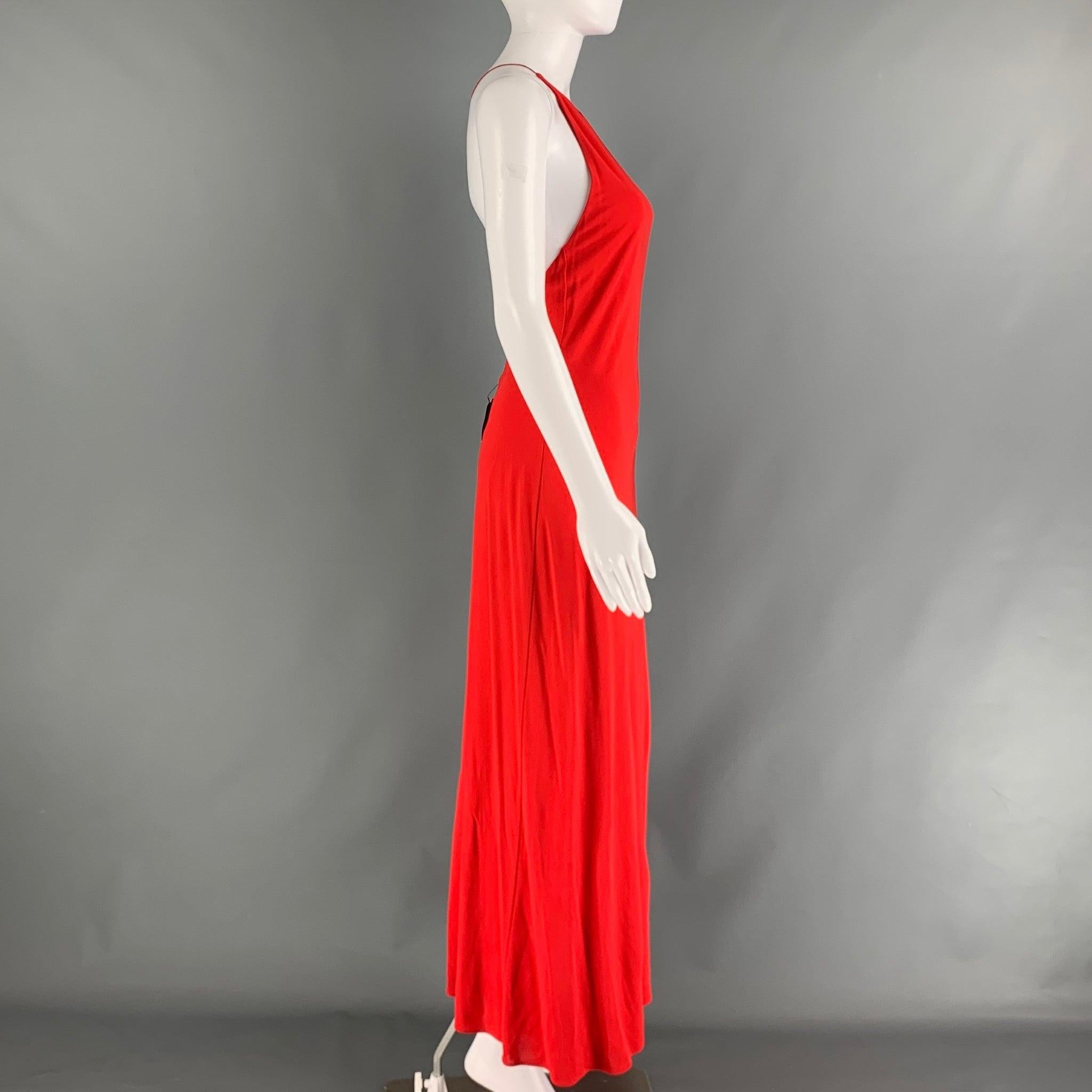 ROSETTA GETTY dress comes in a red viscose woven material featuring a spaghetti strap style, a-line, open back, and a back zip up closure. Made in
USA.
New with Tags. 

Marked:  Small 

Measurements: 
 Bust: 34 inches Waist: 30 inches Hip: 40 inches