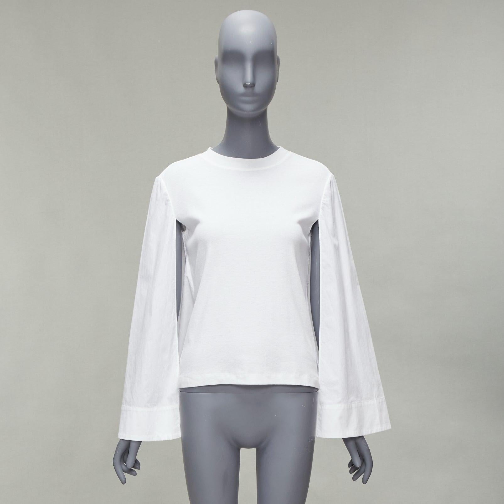 ROSETTA GETTY white 100% cotton woven cape sleeves knitted top XS For Sale 4