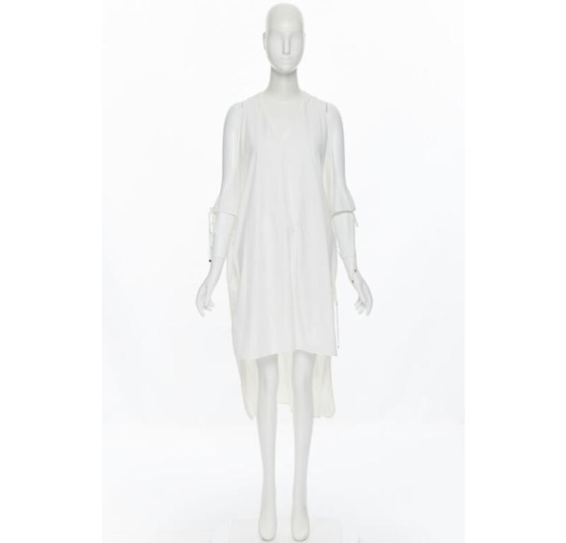 Gray ROSETTA GETTY white cotton gold harware tie side high low casual dress XS For Sale