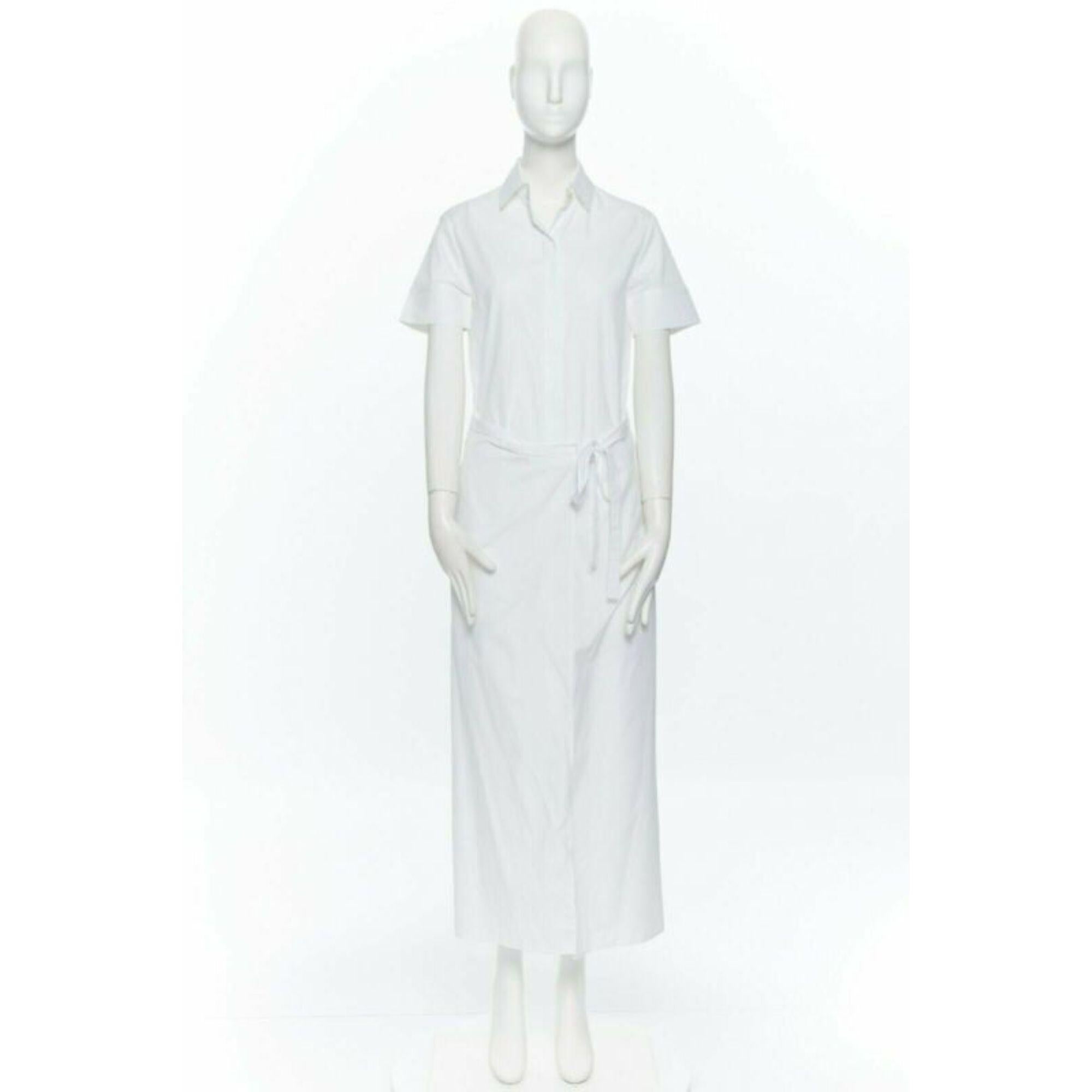 ROSETTA GETTY white cotton maxi long shirt dress apron fold minimal tie US0 XS For Sale 5