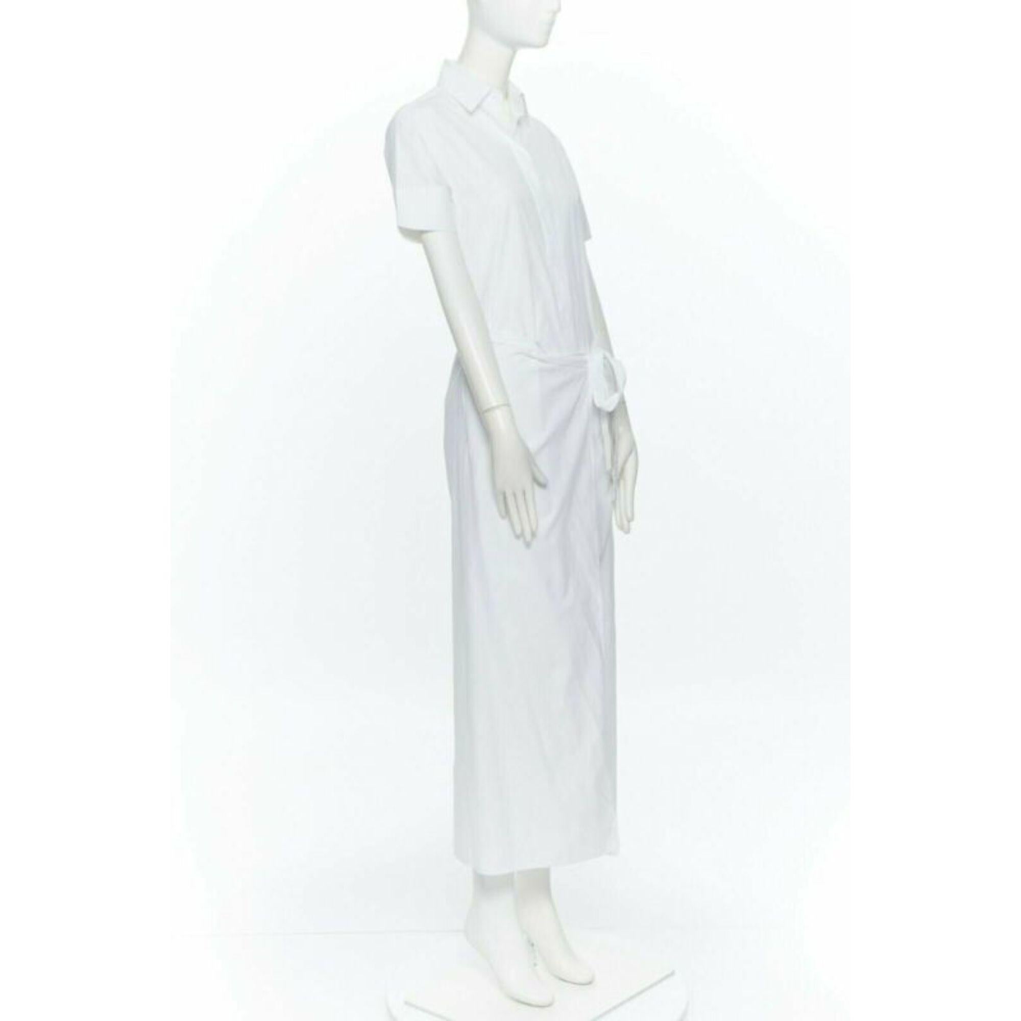 Gray ROSETTA GETTY white cotton maxi long shirt dress apron fold minimal tie US0 XS For Sale