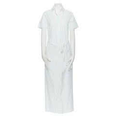 ROSETTA GETTY bianco cotone maxi camicia lunga abito grembiule piega minimo cravatta US0 XS