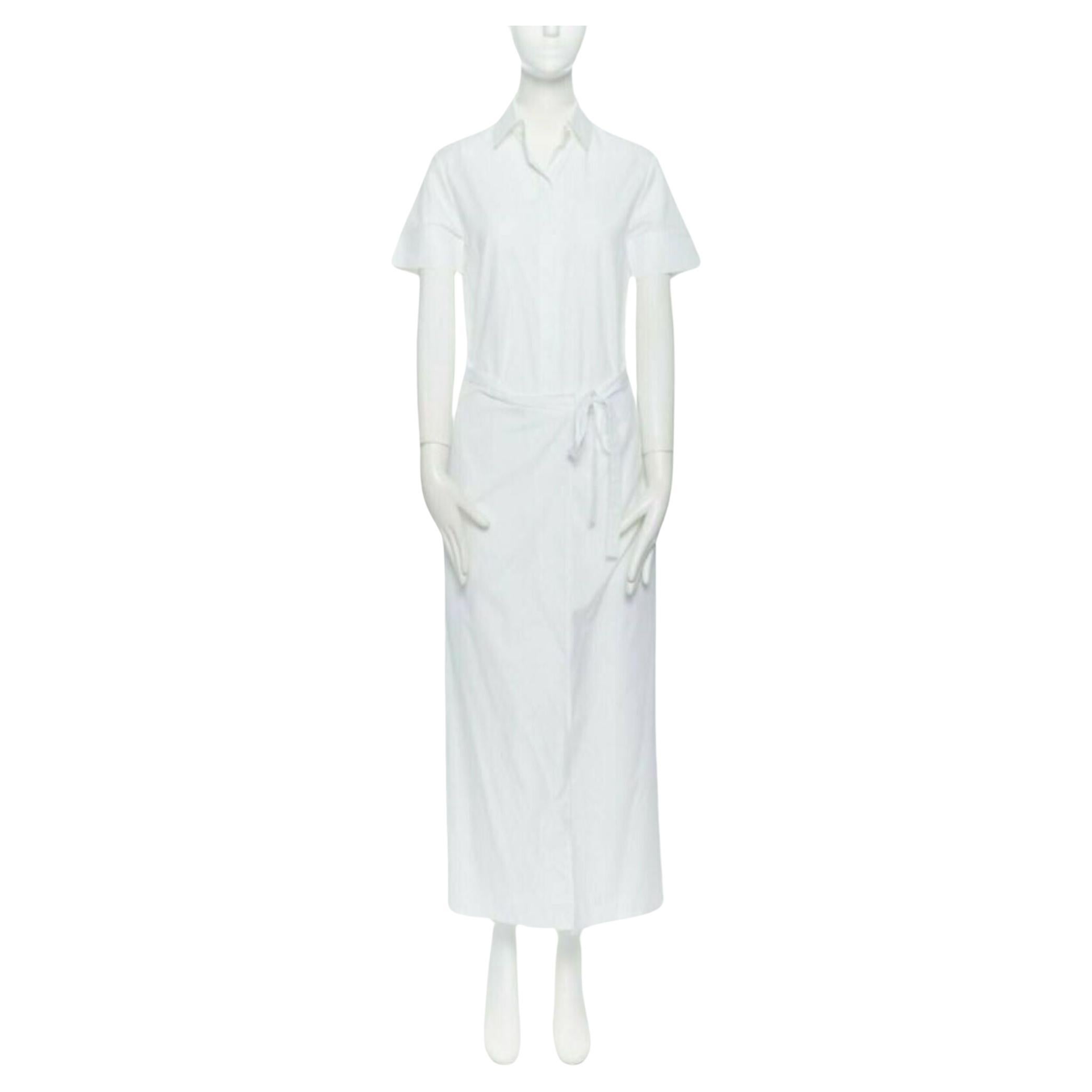 ROSETTA GETTY white cotton maxi long shirt dress apron fold minimal tie US0 XS For Sale