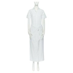 ROSETTA GETTY blanc coton maxi chemise longue robe tablier pliage minimal cravate US0 XS