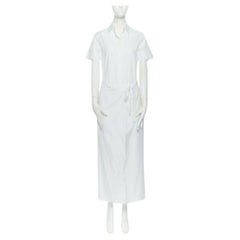 ROSETTA GETTY white cotton maxi long shirt dress apron fold minimal tie US0 XS