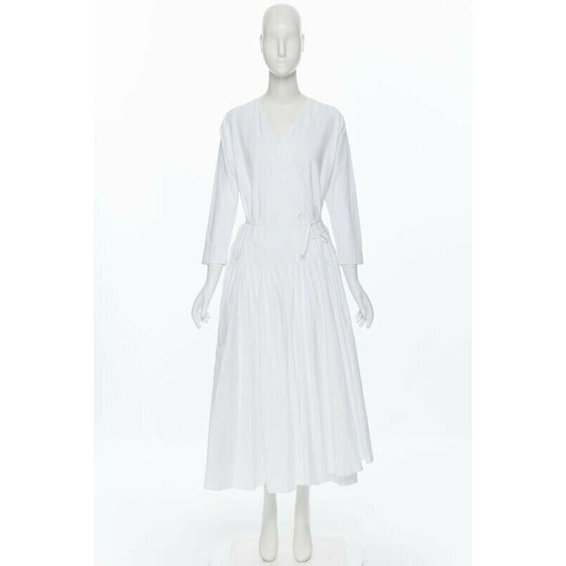 ROSETTA GETTY white cotton wrap front self tie flared casual midi day dress XS For Sale 6