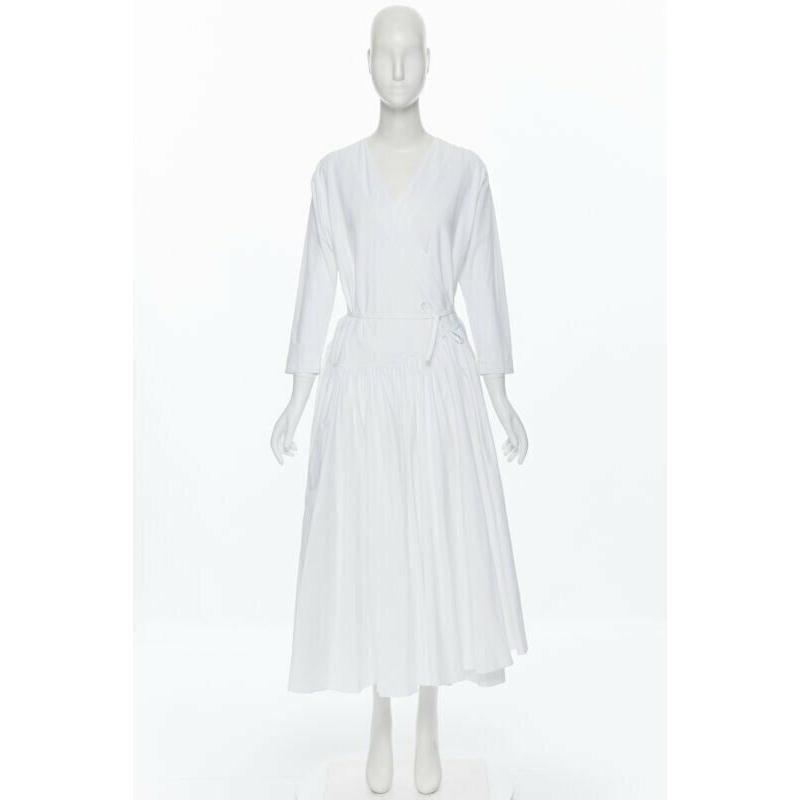 ROSETTA GETTY white cotton wrap front self tie flared casual midi day dress XS 6