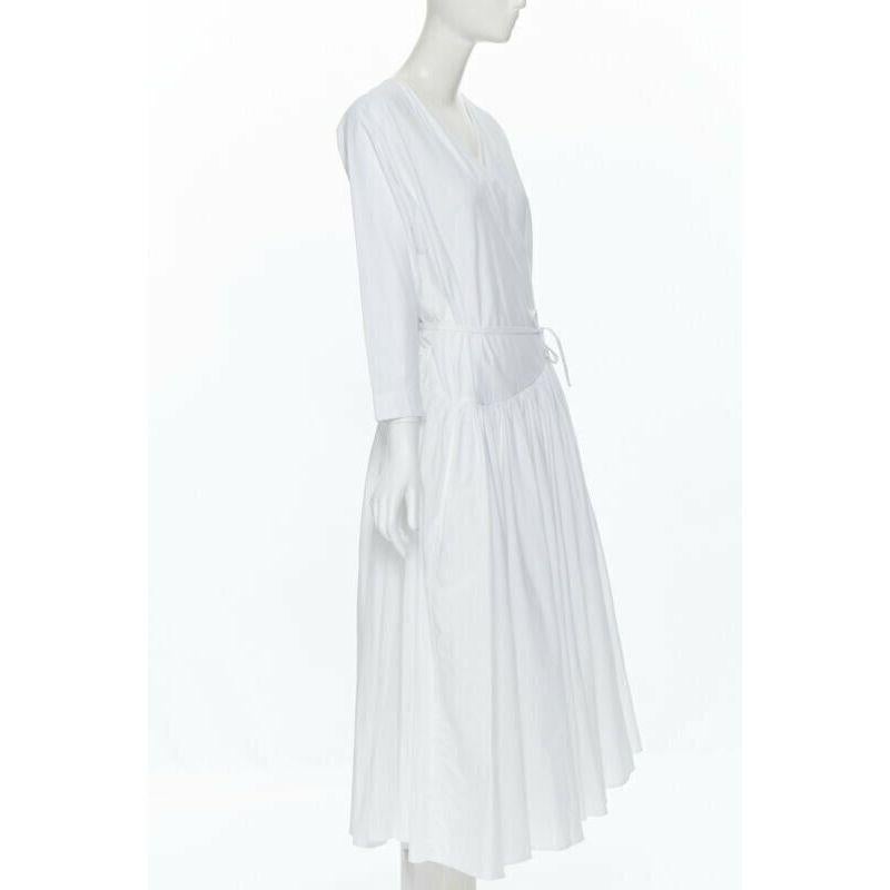Gray ROSETTA GETTY white cotton wrap front self tie flared casual midi day dress XS For Sale