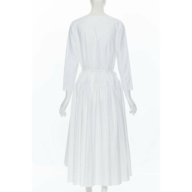 Women's ROSETTA GETTY white cotton wrap front self tie flared casual midi day dress XS