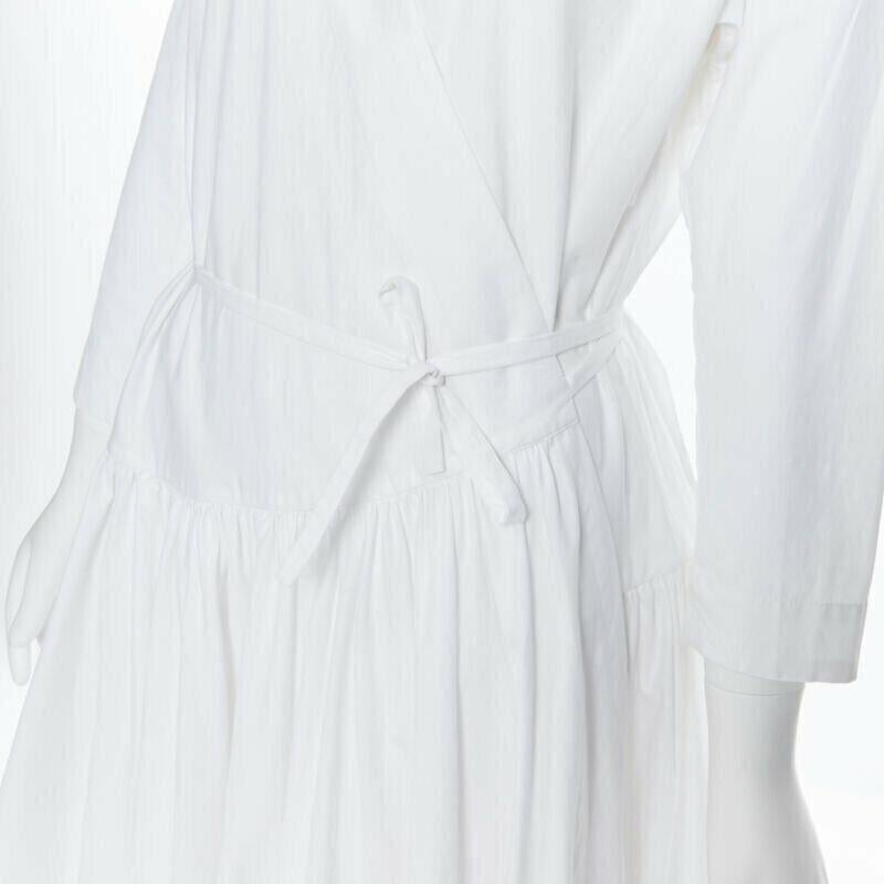 ROSETTA GETTY white cotton wrap front self tie flared casual midi day dress XS 2