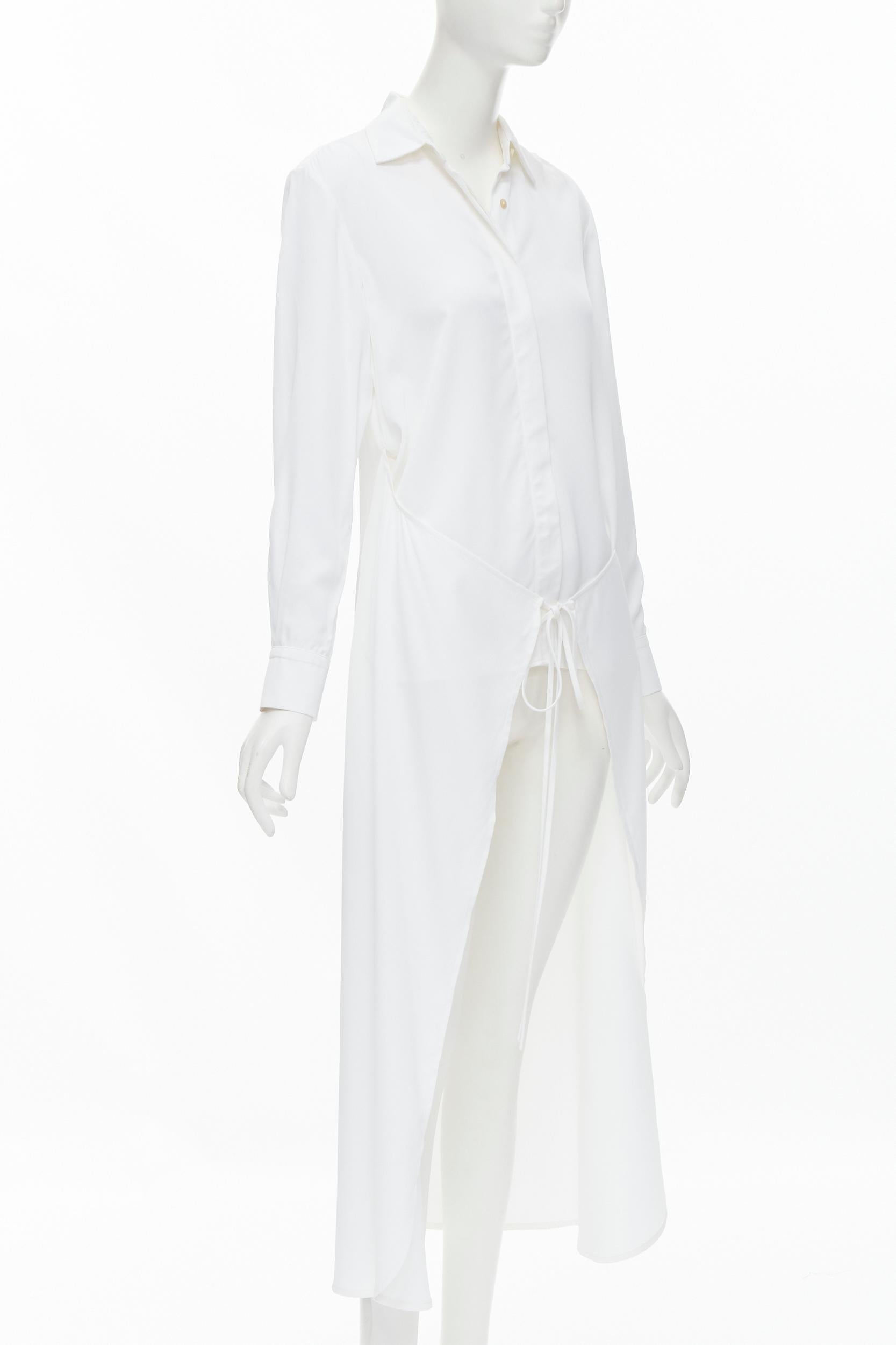 Gray ROSETTA GETTY white viscose  long sleeve high low train hem shirt top US2 XS For Sale