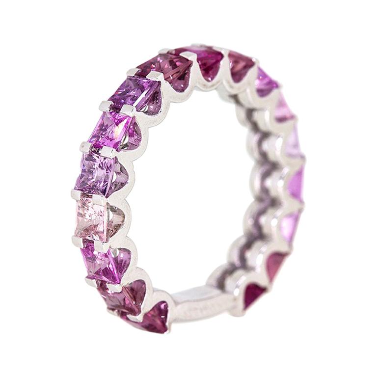 Rosetta Pink Ombre Sapphire 18 Carat White Gold Eternity Band Ring For Sale