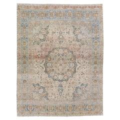 Tappeto di lana antico persiano Tabriz Beige fatto a mano Rosette
