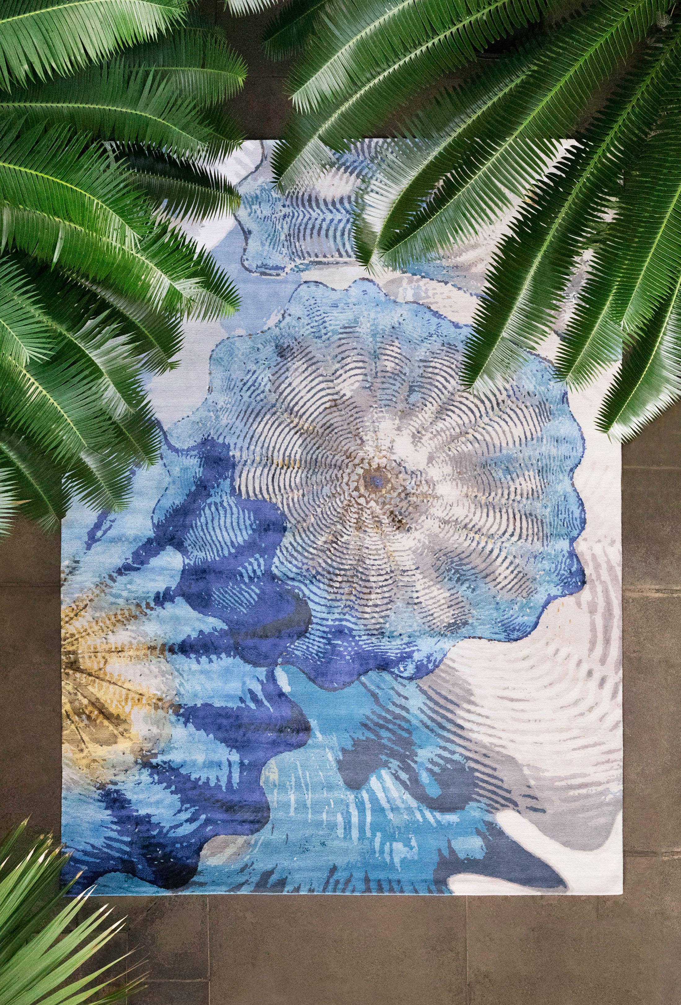 Rosette von Chihuly, handgeknüpfter Teppich aus Wolle und Seide ( 2,25 m x 2,25 m) (Nepalesisch) im Angebot