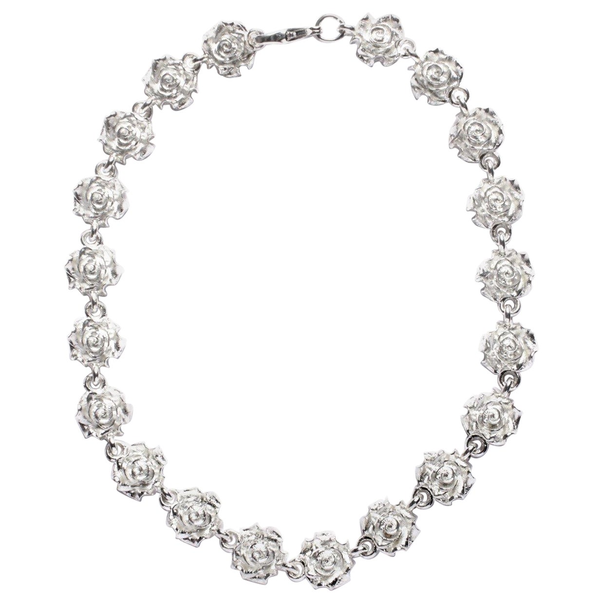 Chaîne collier à rosettes en or jaune 24 carats, or rose et argent