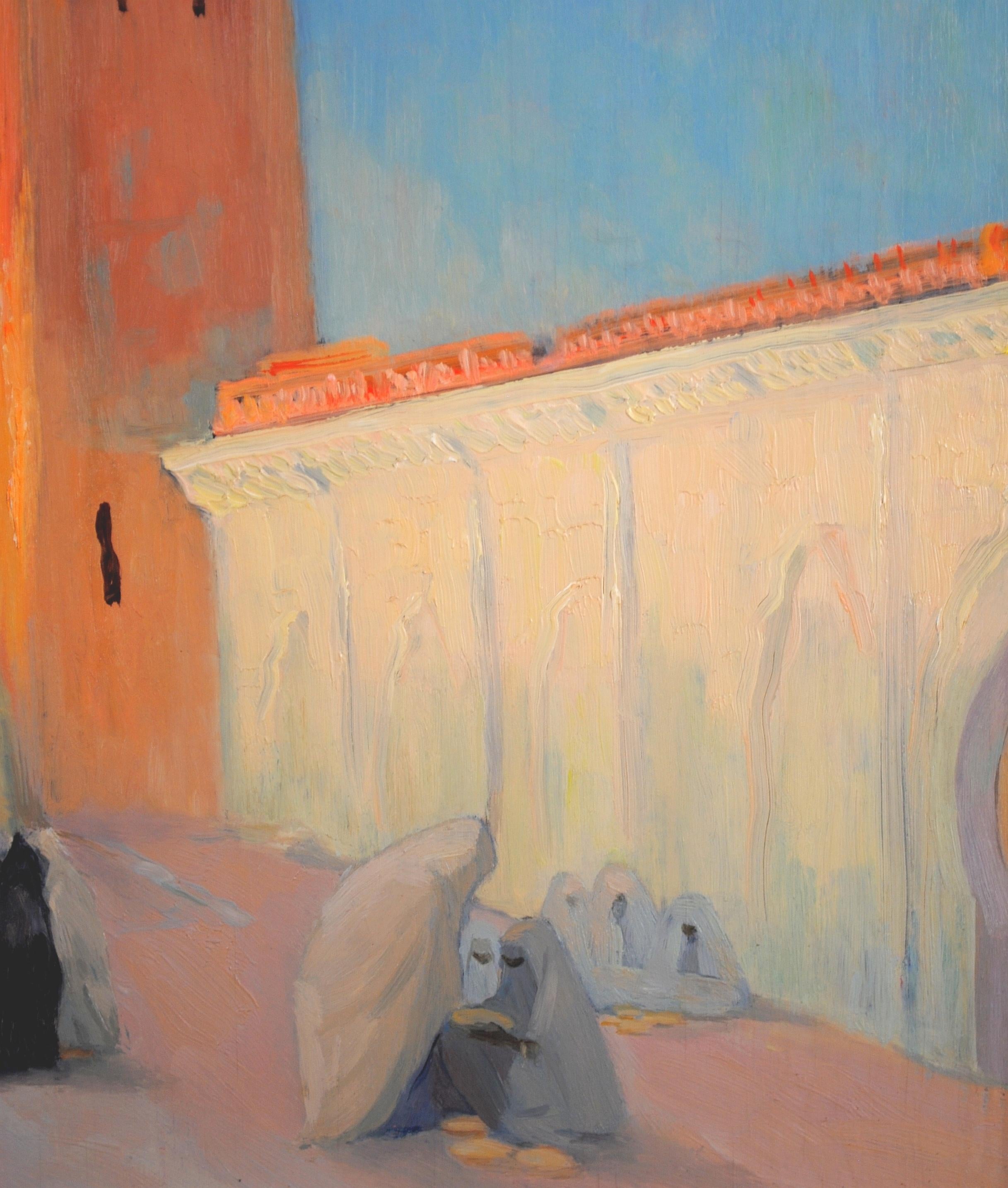 North African Town - Mid 20th Century French Orientalist Figures Oil Painting For Sale 1