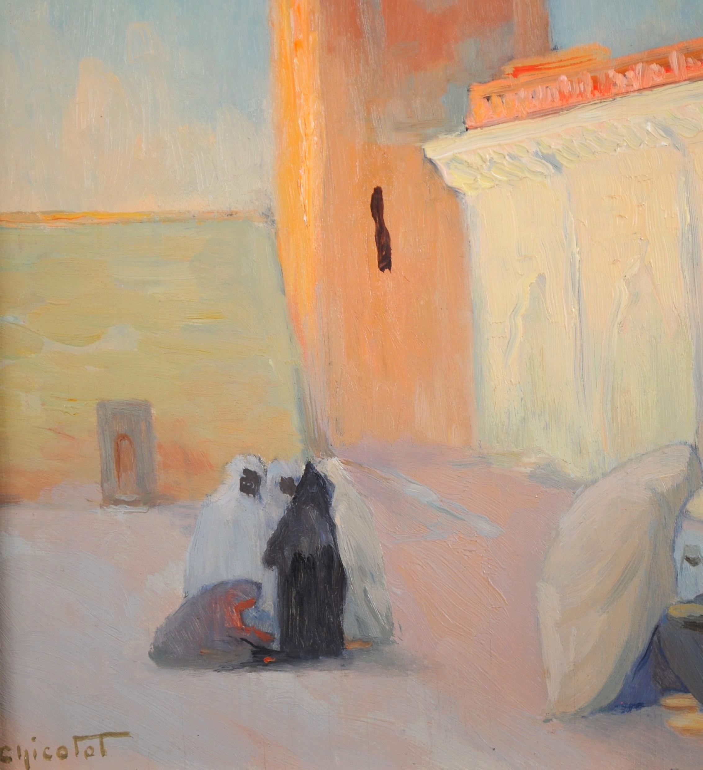 North African Town - Mid 20th Century French Orientalist Figures Oil Painting For Sale 2