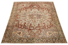 Rosette Designed Antique Persian Bakhtiari Red Wool Rug