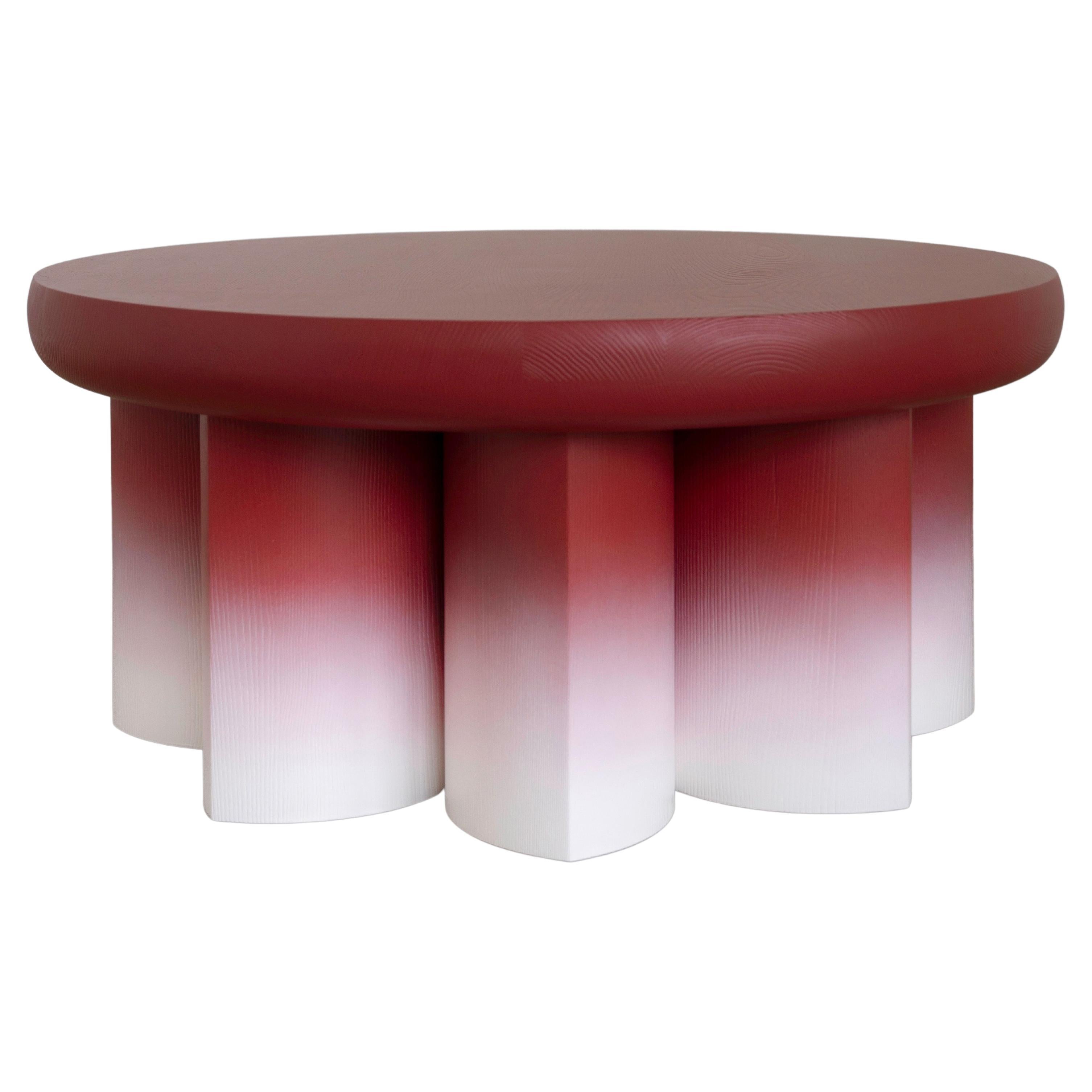 Rosette Low Coffee Table Made Out of Solid Ash Wood in Red For Sale