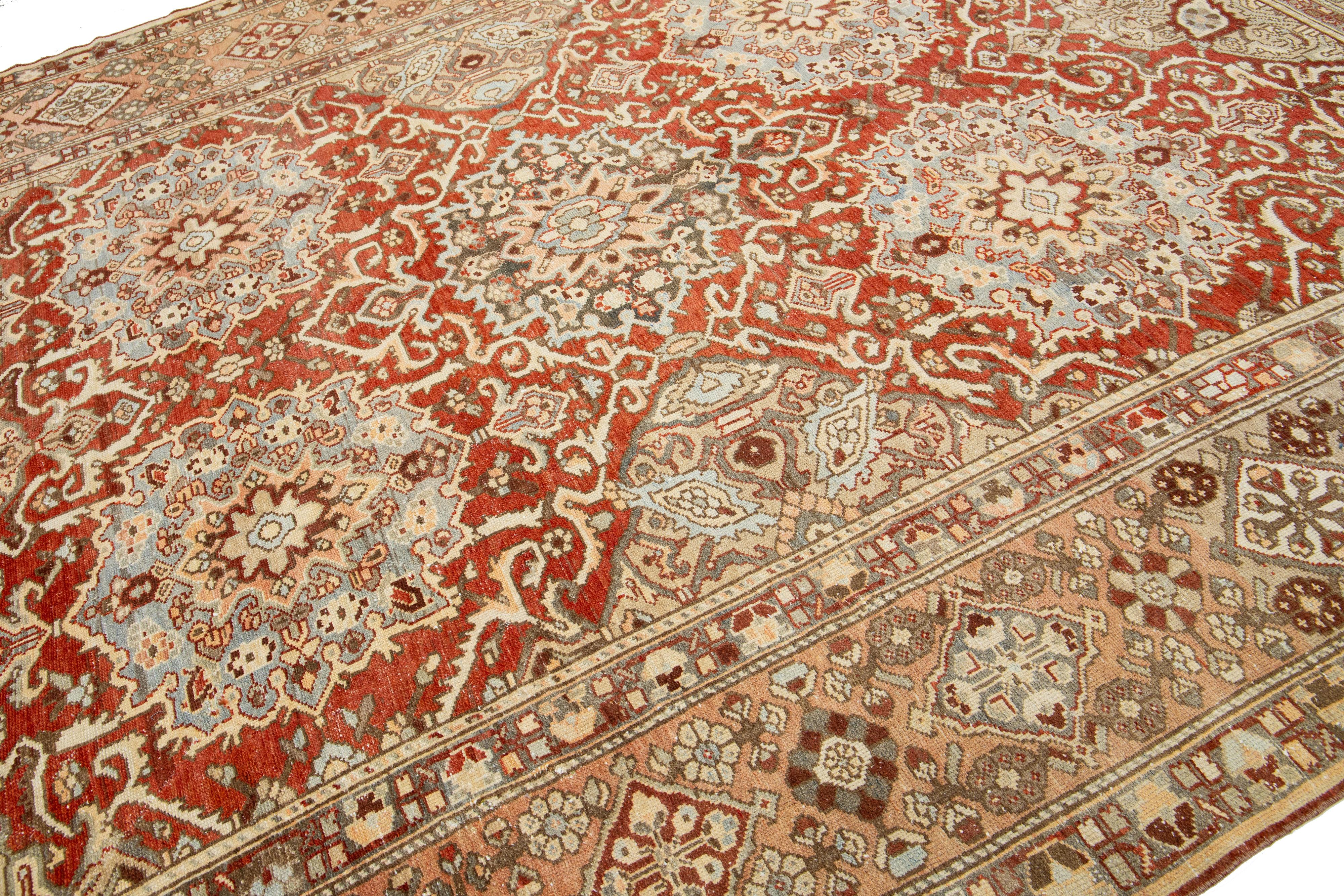 Islamic Rosette Persian Bakhtiari Wool Rug Handmade In Rust Color   For Sale