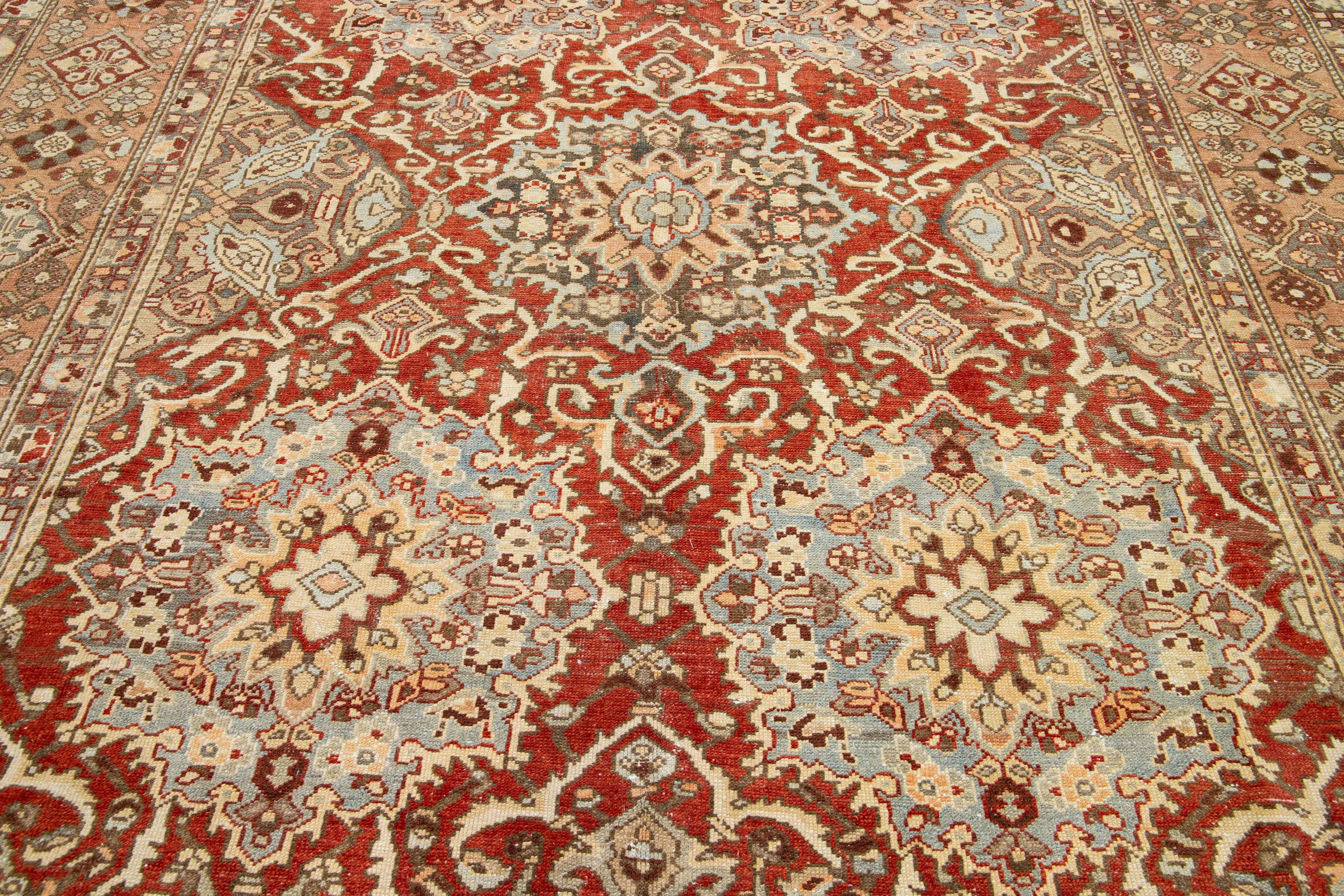 20th Century Rosette Persian Bakhtiari Wool Rug Handmade In Rust Color   For Sale