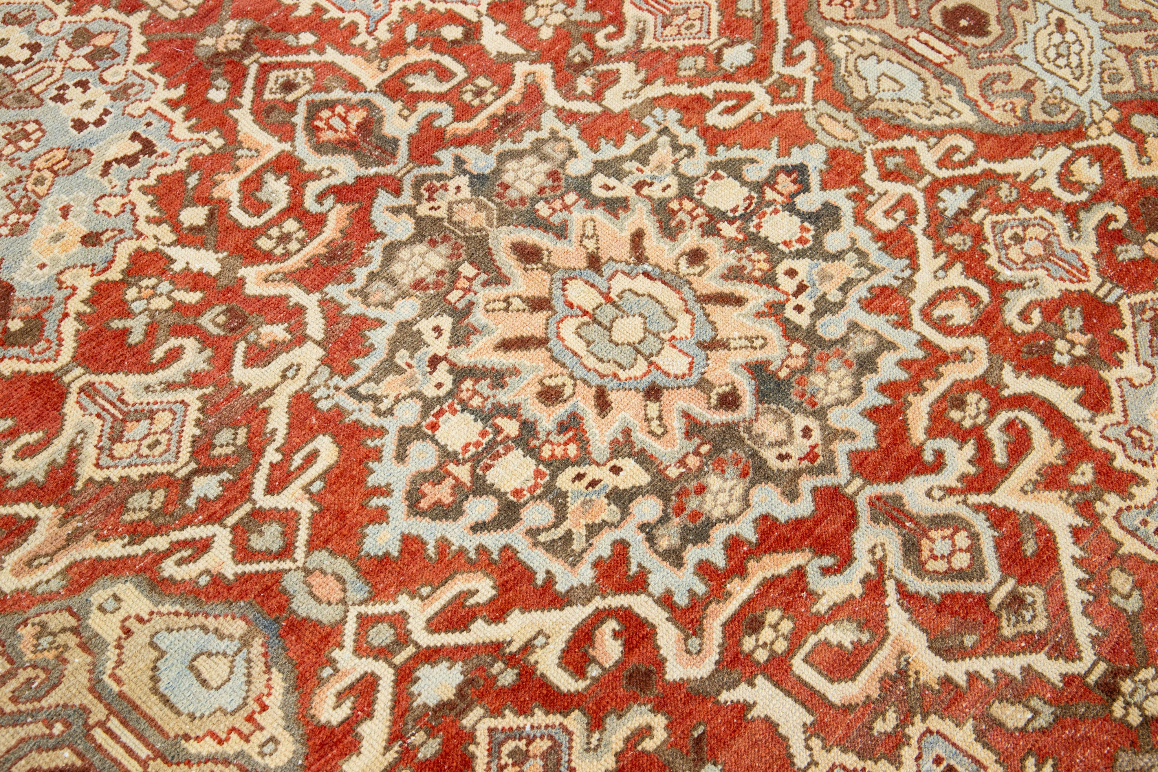 Rosette Persian Bakhtiari Wool Rug Handmade In Rust Color   For Sale 1