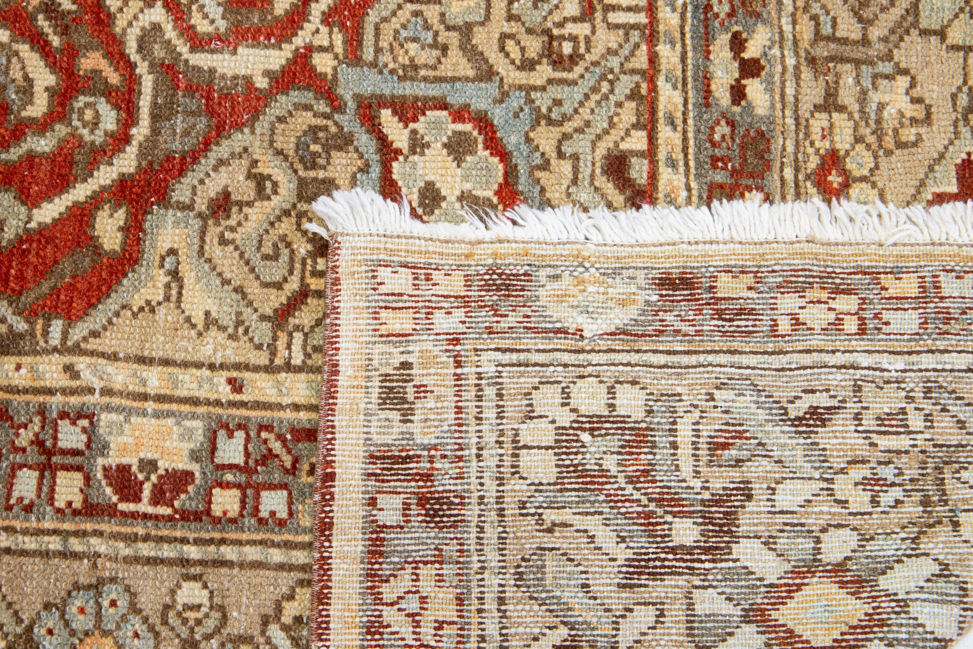 Rosette Persian Bakhtiari Wool Rug Handmade In Rust Color   For Sale 2