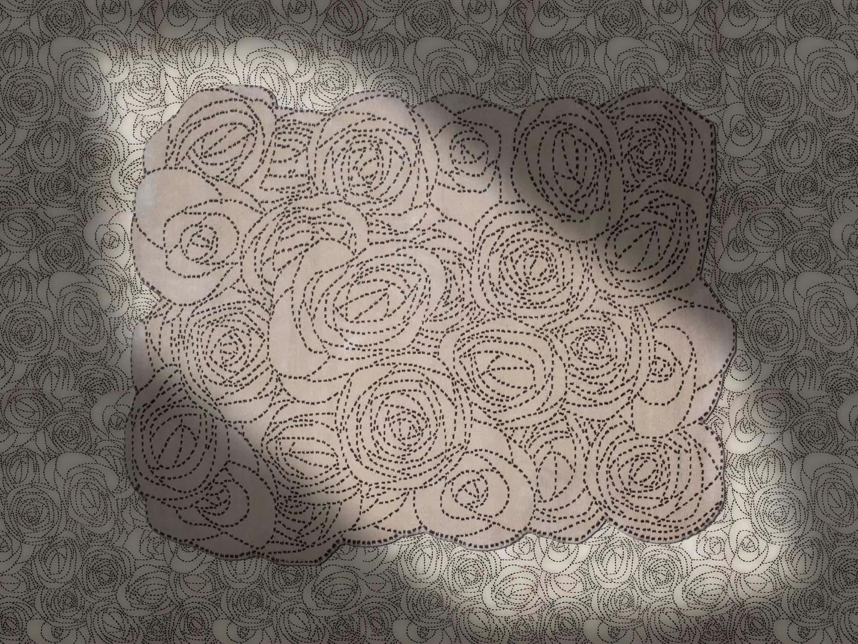 Un jardin de roses conçu par le studio Bartoli Design, noué à la main en laine, 100 nœuds par pouce.
Mesures : Hauteur des poils 10 mm, 200 x 250 cm.