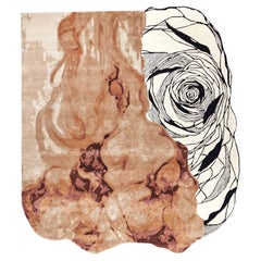 Rosetwirl, handgetufteter moderner Teppich aus botanischer Seide und Wolle von Hand