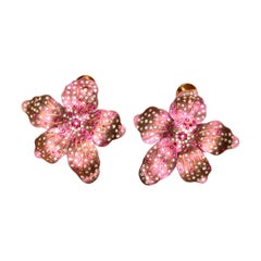 Periwinkle Titanium Earrings with Rubies and Diamonds 18kt Gold