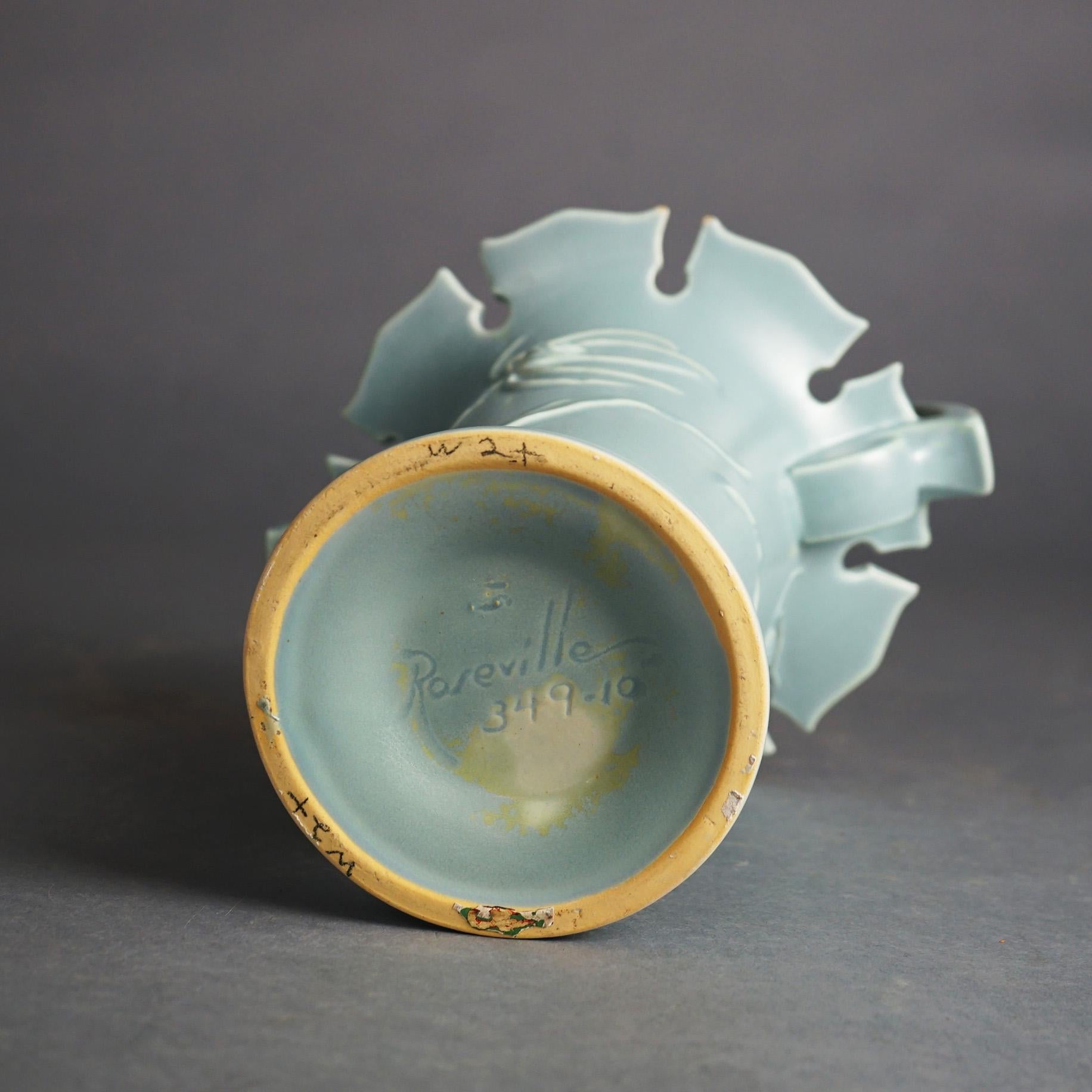 20th Century Roseville Art Pottery Blue Basket, Teasel in Blue, Signed, C1938