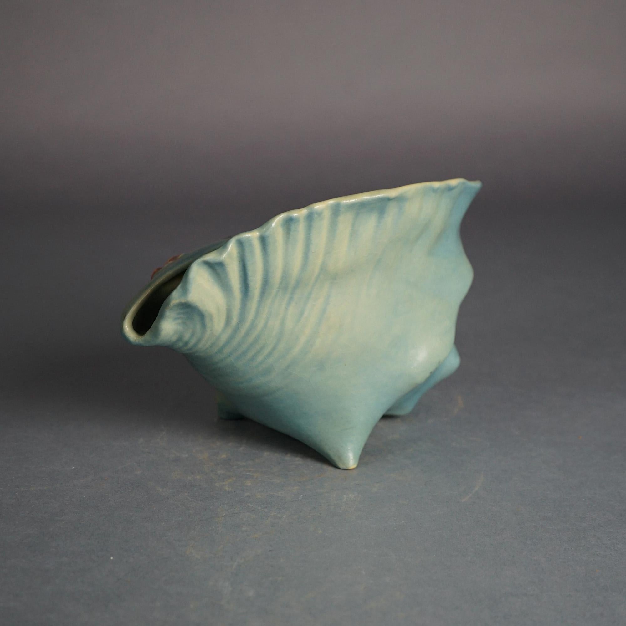 American Roseville Art Pottery Blue Conch Shell With Magnolia Pattern C1943