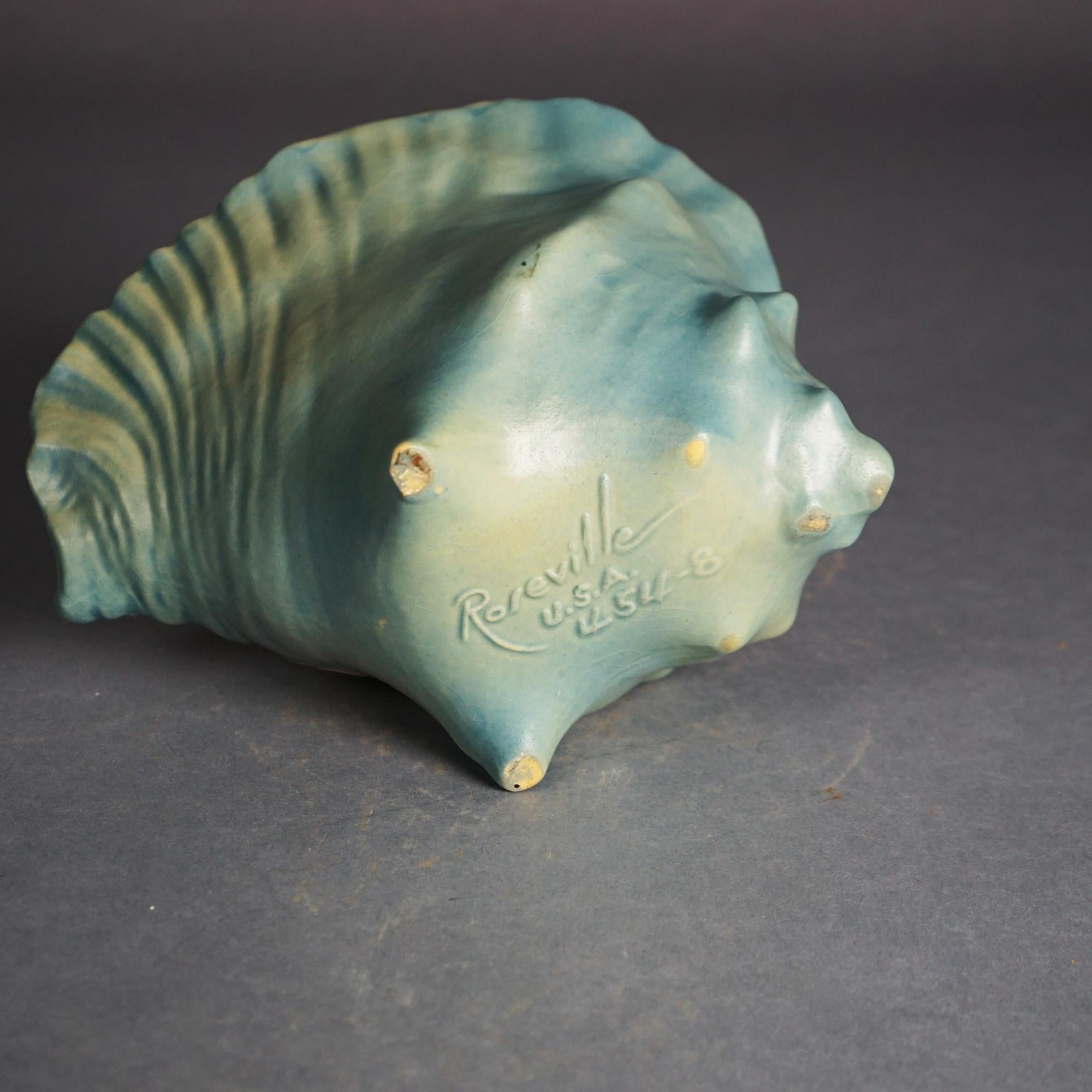Roseville Art Pottery Blue Conch Shell With Magnolia Pattern C1943 In Good Condition In Big Flats, NY